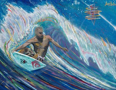 slater surfing painting