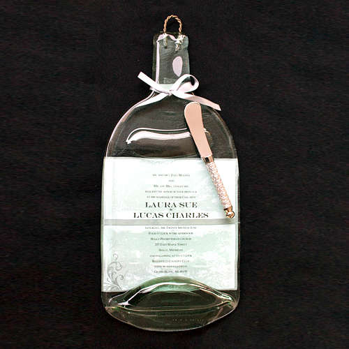 flattened wedding invitation bottle