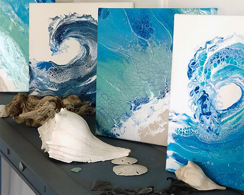 acrylic pour wave paintings