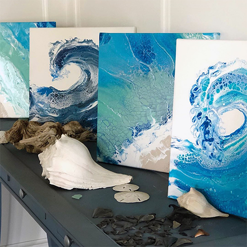 acrylic pour wave paintings